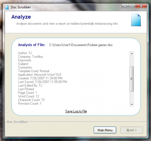 Hvordan skrubbe metadata fra Word Documents [Windows] docscrubber analyse