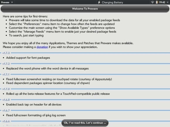 HP TouchPad Setup Guide Del 1: Fremskynd nettbrettet med preware, homebrew & patches [WebOS] tp forhåndsvare