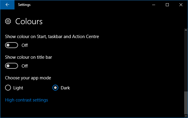 windows 10 mørk modus