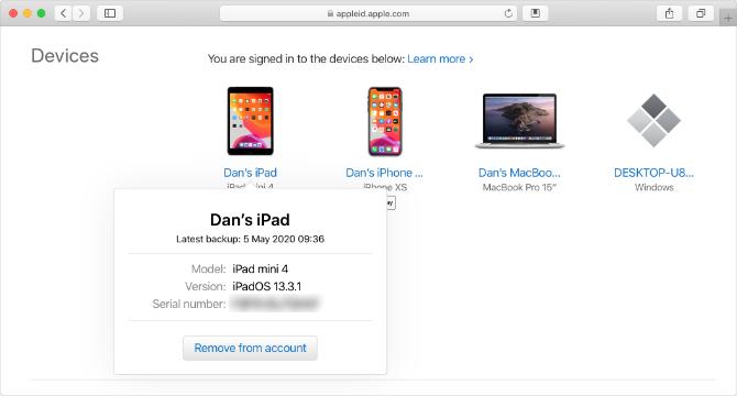 Apple ID nettsted med iPad serienummer
