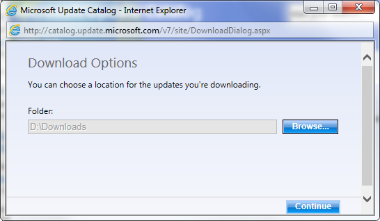 Windows Update Catalog Velg sted