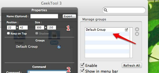 GeekTool - Vis systeminformasjon på Mac i stil 02b-egenskaper og grupper