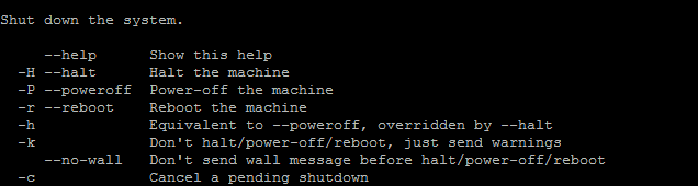 linux terminal shutdown kommandoer hjelpe