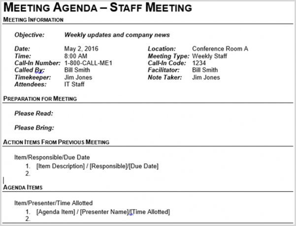 agenda for personalmøtet