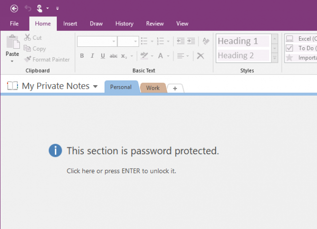 Denne delen er beskyttet i OneNote 2016