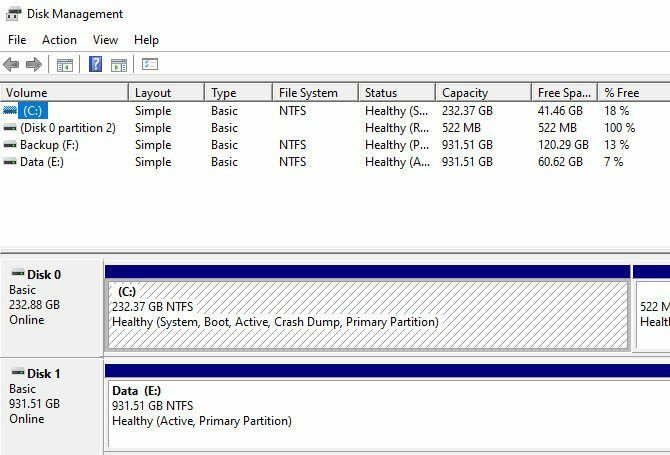erstatte harddisk - Windows Disk Management