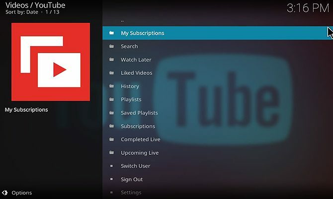 Slik installerer og bruker du YouTube Kodi Add-On - tilleggsmenyen