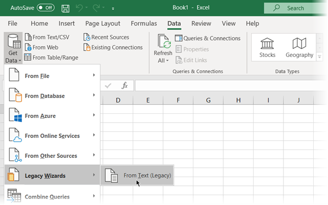 Tekstgamle veiviseren i Microsoft Excel