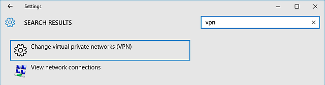 Windows 10 VPN Innstillinger-panel