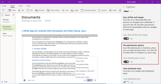 skyvedlegg i OneNote for Windows 10