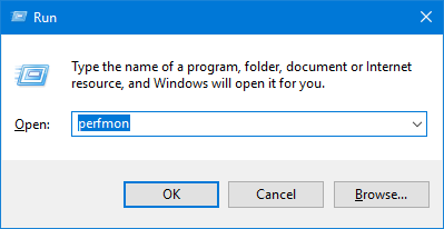 Windows 10 Run-kommando for perfmon