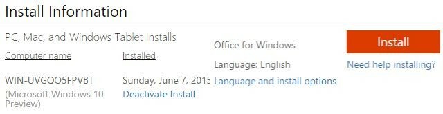 Office 2016 Installasjonsinformasjon