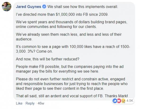 Kommentar om Facebook rekkevidde på Mark Zuckerbergs innlegg