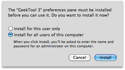 GeekTool - Vis systeminformasjon på Mac i stil 01b Geek Tool Installer systemvalg