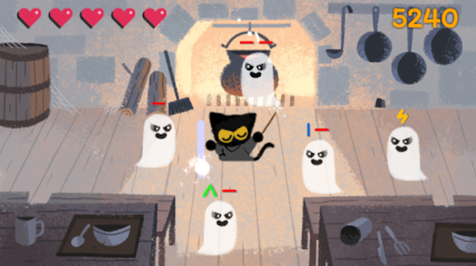 Googles Halloween-spill, Spooky Cat, er bra på datamaskin og mobil
