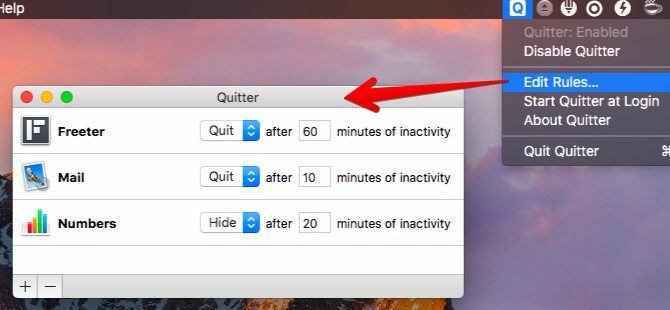 apper for quitter-Mac menylinje