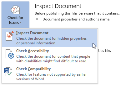 Microsoft Word 2013 inspiserer dokument