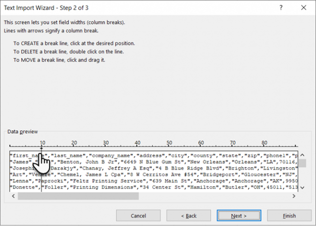 Importer fast breddedata i Microsoft Excel