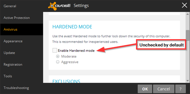 Avast - Innstillinger - Antivirus
