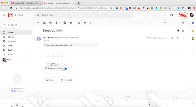 Dropbox for Gmail, en Chrome-utvidelse for å forhåndsvise Dropbox-koblinger