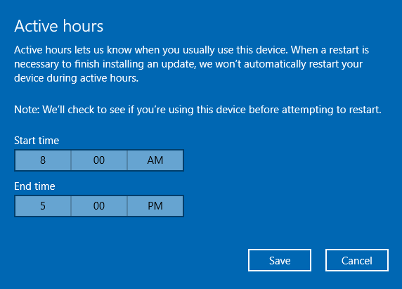 windows 10 oppdaterer aktive timer