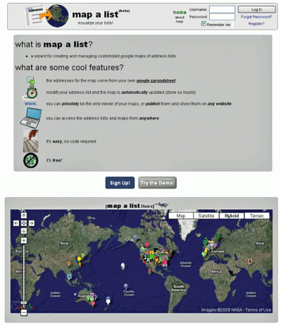 Mapalist - kartadresseliste på kartet 