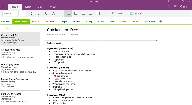 OneNote-grensesnitt-windows-app