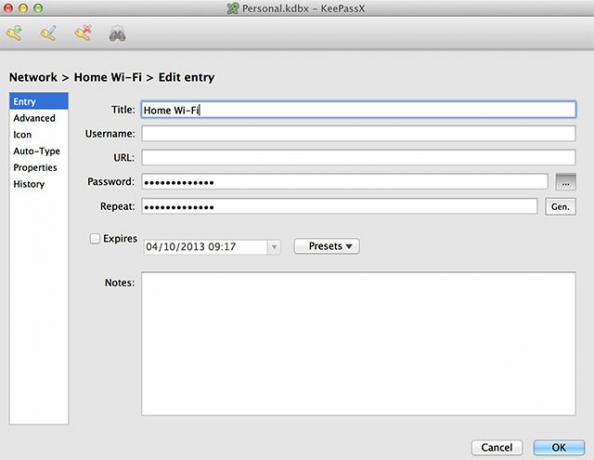 KeePassX & MiniKeePass: En gratis, sikker iOS og Mac OS X passordløsning kp rediger oppføring