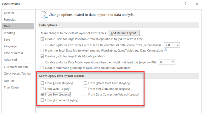 Aktiver veiviseren for tekstimport i Microsoft Excel