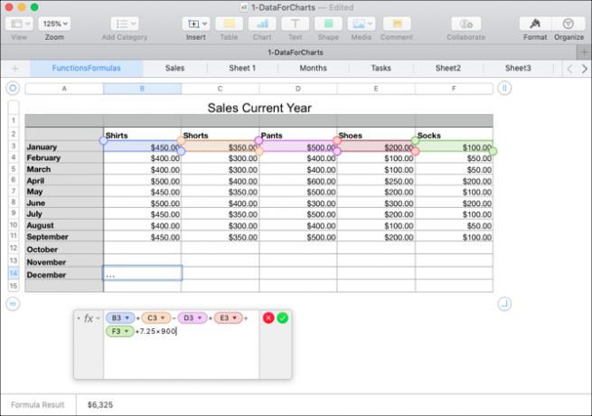 Aritmetiske operatører i Numbers Formula Editor