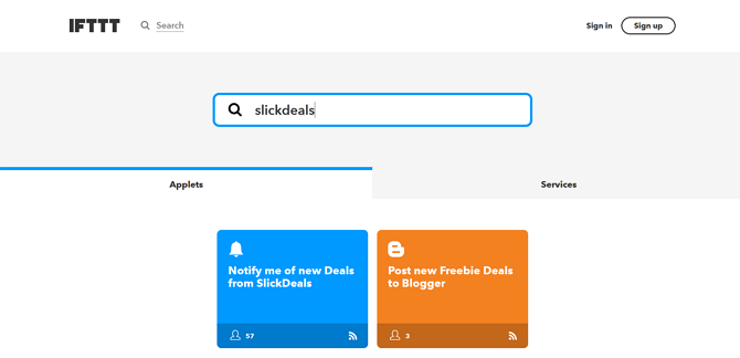 IFTTT Applets søkesideresultater for SlickDeals