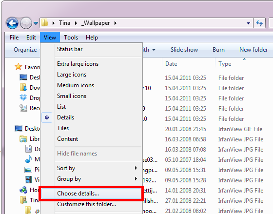 windows explorer kolonner