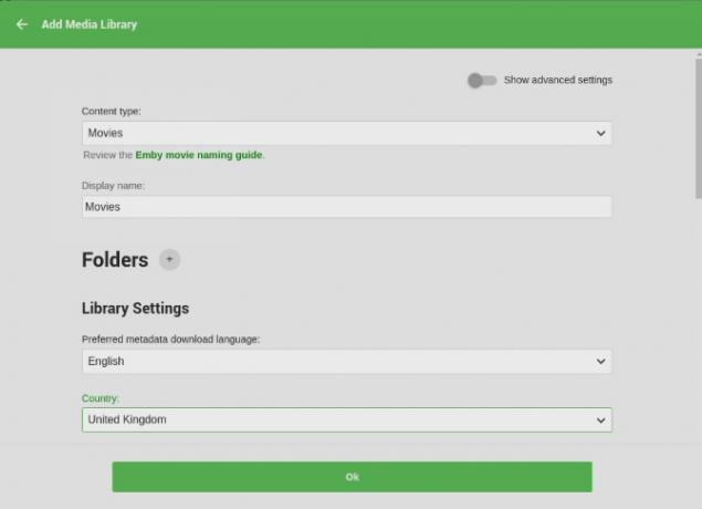 Metainnstillinger for Emby bibliotek