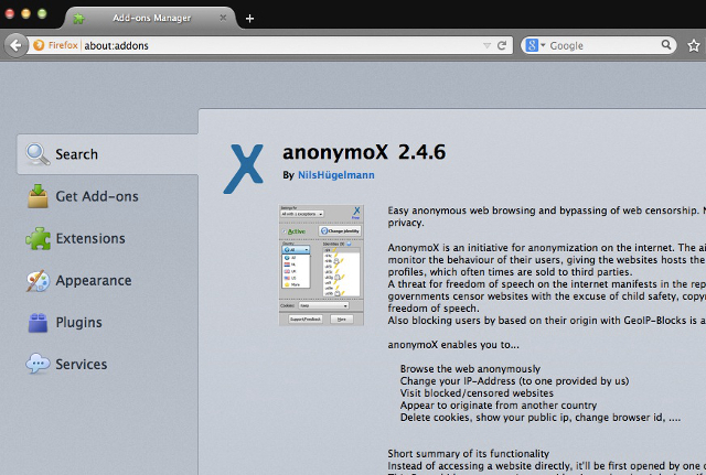 anonymox-add-on-meny