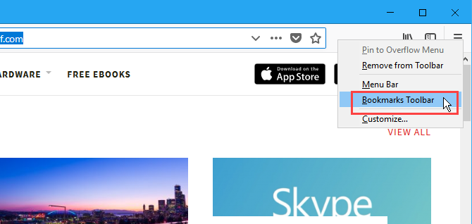 Vis bokmerkeverktøylinjen i Firefox