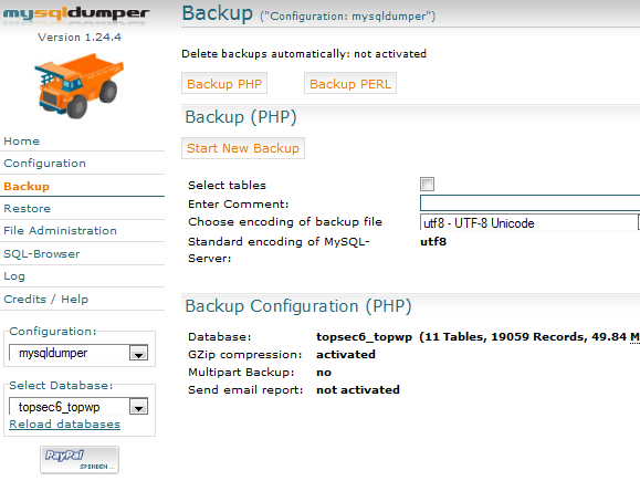 Hvordan ta sikkerhetskopi av din store MySQL-database regelmessig med MySQLDumper sqldump9