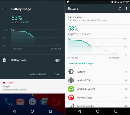 Android Nougat batterilevetid og skjerm