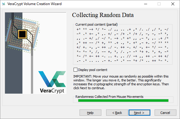 VeraCrypt-kryptering Samler tilfeldige data