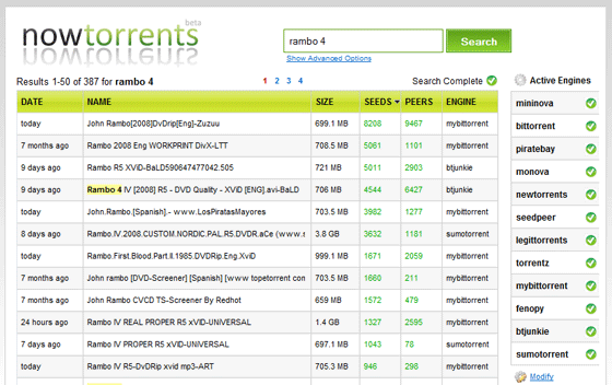 Nowtorrents - Sanntids Torrent Search