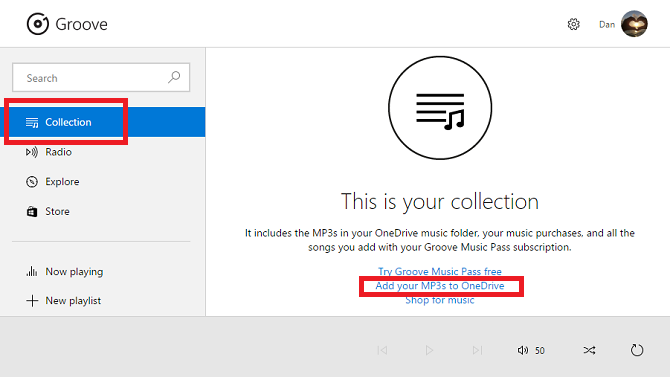 groove music legg til onedrive