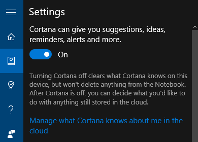 Windows 10 Cortana-innstillinger
