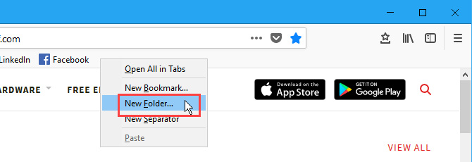 Lag en ny bokmerke-mappe på bokmerkeraden i Firefox