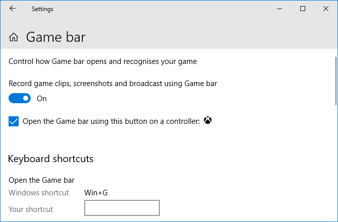 Game Bar-innstillinger Windows 10