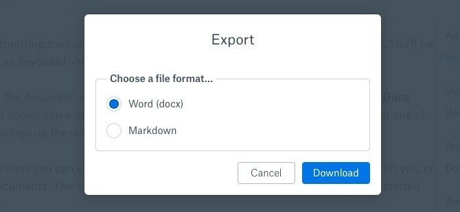 Dropbox Paper Export Options