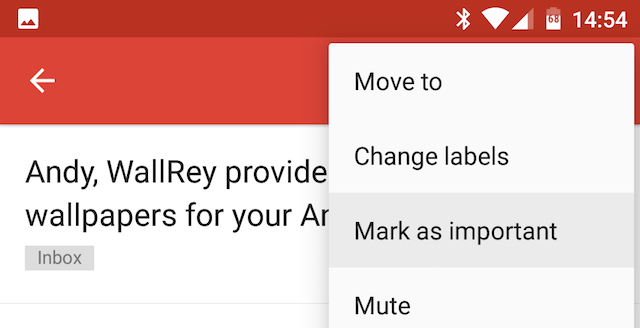 Android Gmail Marker melding som viktig