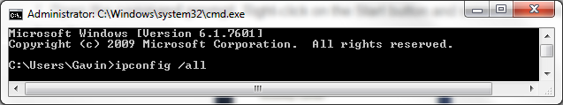 Kommandoprompt ipconfig alle