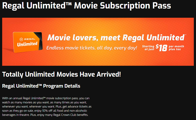 MoviePass-alternativer - Regal Unlimited