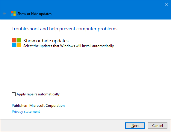 Windows 10 Vis eller skjul oppdateringer