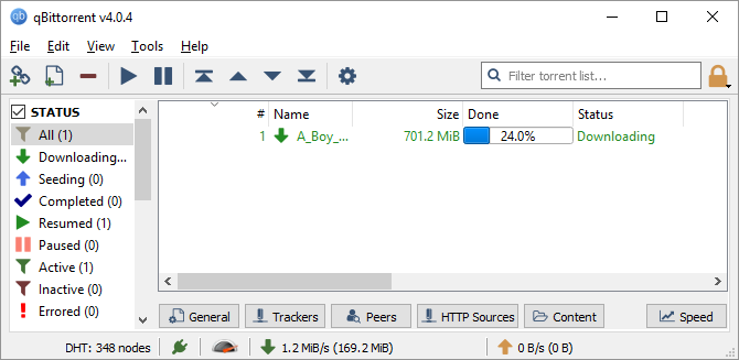 Dette er en skjermdumping av et av de beste Windows-programmene for nedlasting av torrenter. Det kalles qBittorrent