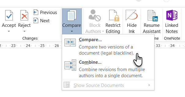 Microsoft Word Sammenlign to dokumenter